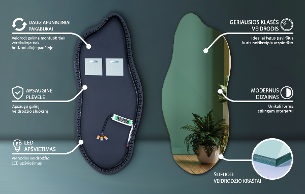 Ausgefallene spiegel mit led 40x90 cm