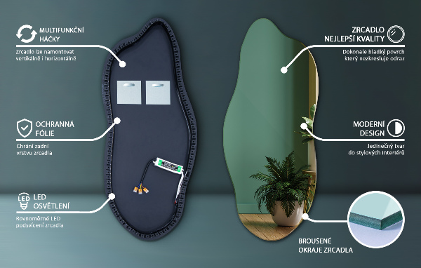 Ausgefallene spiegel mit led 45x100 cm