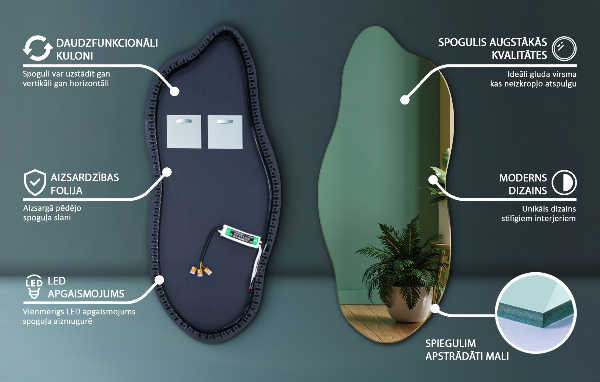 Ausgefallene spiegel mit led 45x100 cm