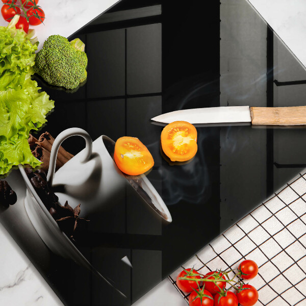 Glas Ceranfeldabdeckung Eine Tasse heißen Kaffee