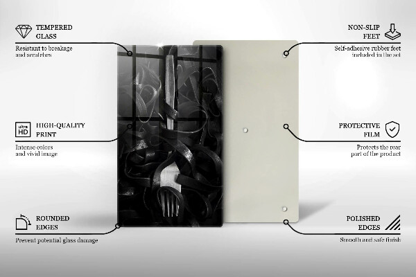 Glas Ceranfeldabdeckung Schwarze Nudeln und Gabel