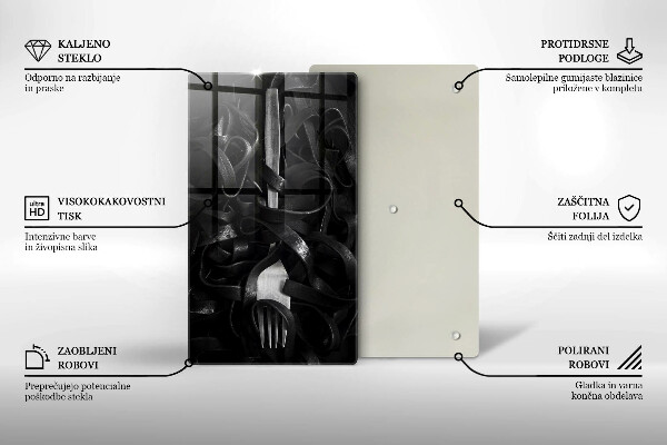 Glas Ceranfeldabdeckung Schwarze Nudeln und Gabel