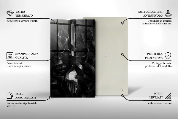 Glas Ceranfeldabdeckung Schwarze Nudeln und Gabel