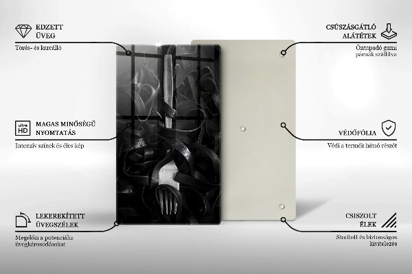 Glas Ceranfeldabdeckung Schwarze Nudeln und Gabel