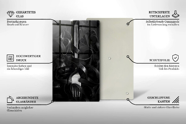 Glas Ceranfeldabdeckung Schwarze Nudeln und Gabel