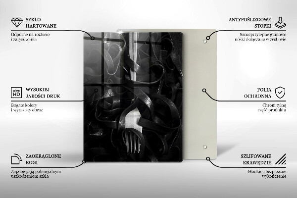 Glas Ceranfeldabdeckung Schwarze Nudeln und Gabel