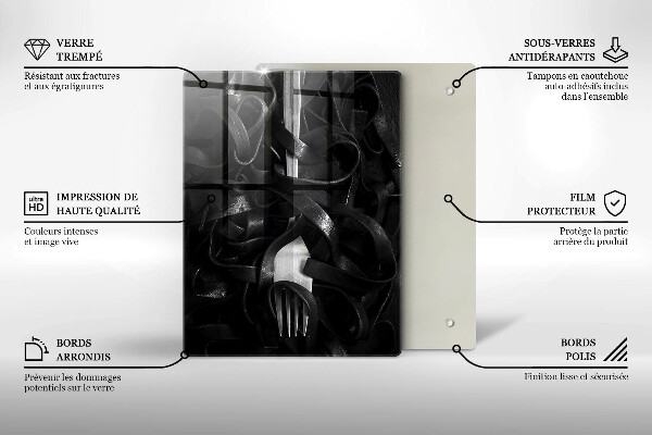 Glas Ceranfeldabdeckung Schwarze Nudeln und Gabel