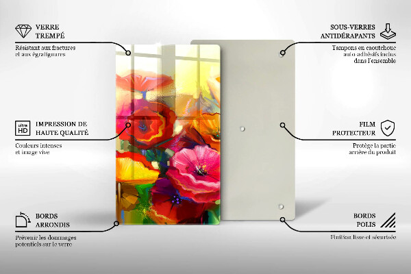 Glas Ceranfeldabdeckung Bemalte bunte Blumen