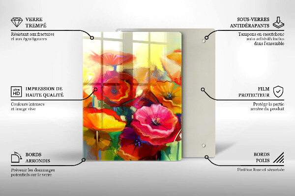 Glas Ceranfeldabdeckung Bemalte bunte Blumen