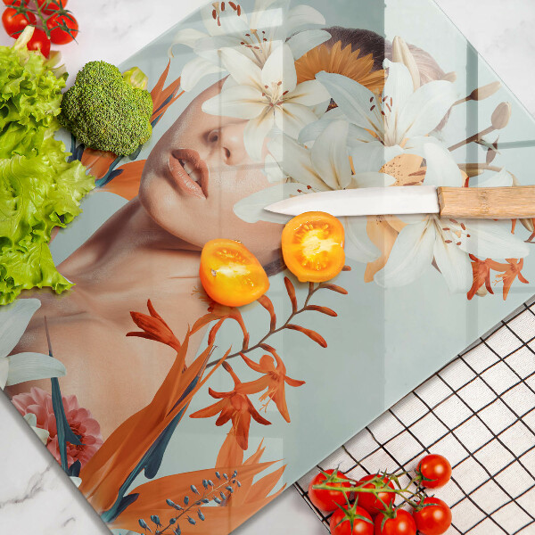 Glas Ceranfeldabdeckung Frau in Blumen