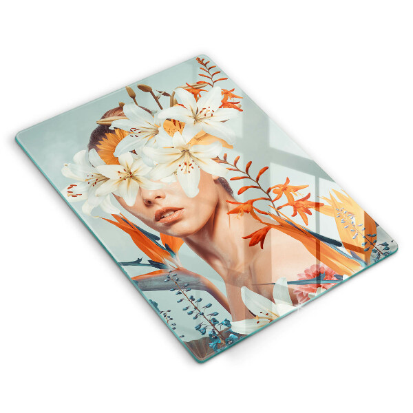 Glas Ceranfeldabdeckung Frau in Blumen