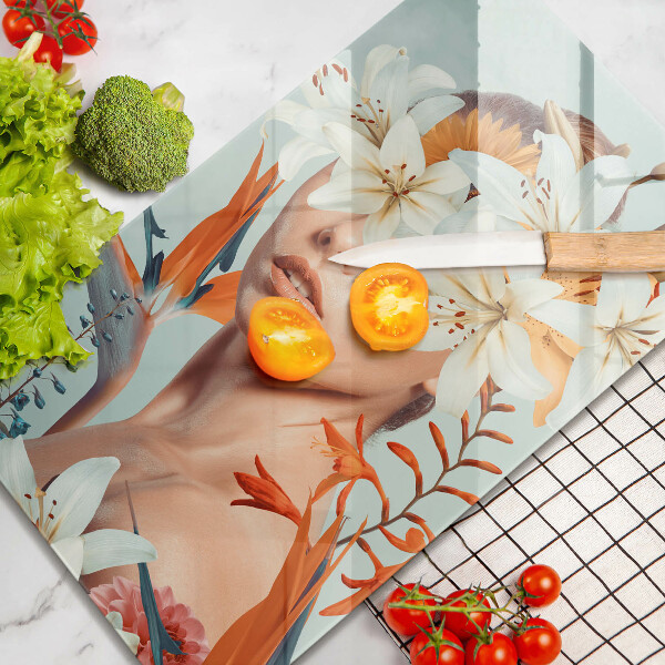 Glas Ceranfeldabdeckung Frau in Blumen