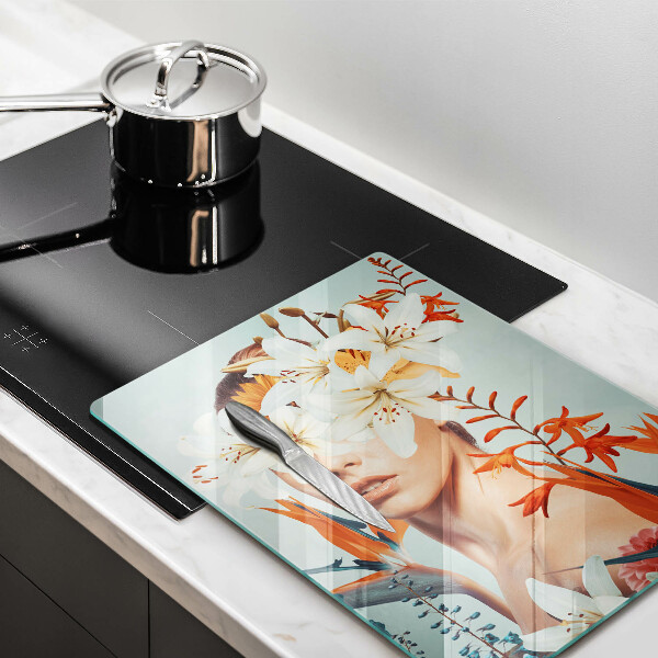 Glas Ceranfeldabdeckung Frau in Blumen