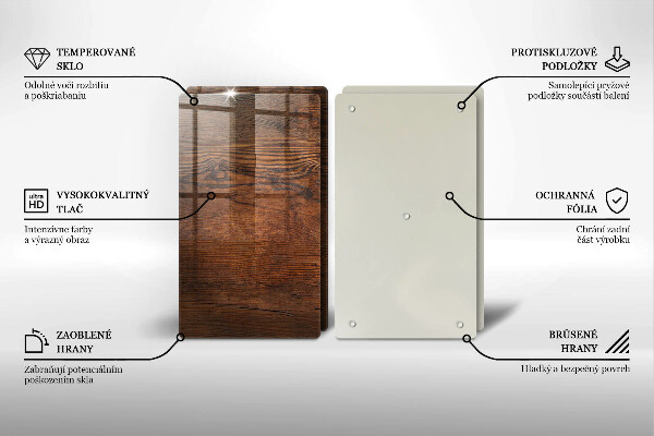 Glas Herdabdeckplatte Dunkles Holzbrett