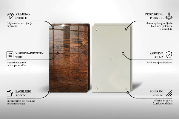 Glas Herdabdeckplatte Dunkles Holzbrett