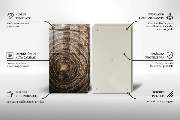 Glas Herdabdeckplatte Holzringe