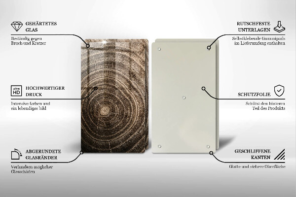 Glas Herdabdeckplatte Holzringe