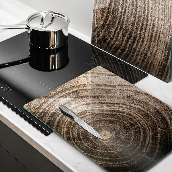 Glas Herdabdeckplatte Holzringe