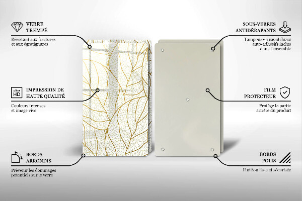 Glas Herdabdeckplatte Line-Art-Blättermuster