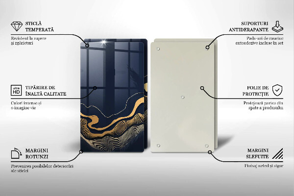 Glas Herdabdeckplatte Abstrakte goldene Linien