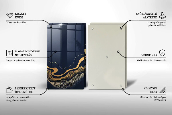 Glas Herdabdeckplatte Abstrakte goldene Linien