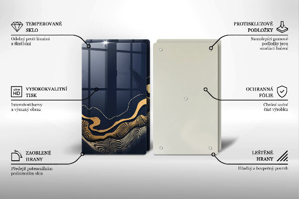 Glas Herdabdeckplatte Abstrakte goldene Linien