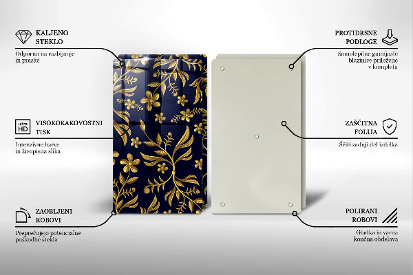 Glas Herdabdeckplatte Goldenes Blumenmotiv