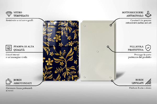 Glas Herdabdeckplatte Goldenes Blumenmotiv