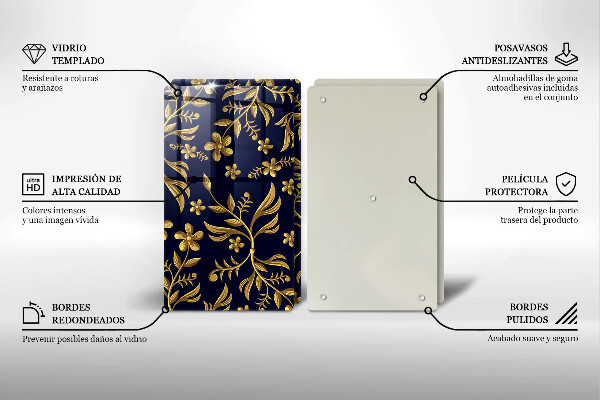 Glas Herdabdeckplatte Goldenes Blumenmotiv