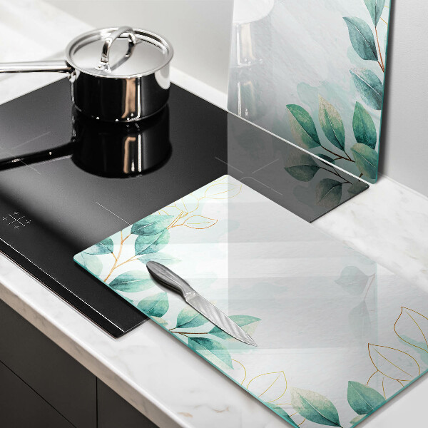 Glas Herdabdeckplatte Bemalte Blätter