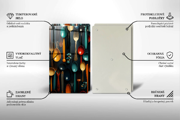 Glas Ceranfeldabdeckung Bunte Löffel und Gabeln