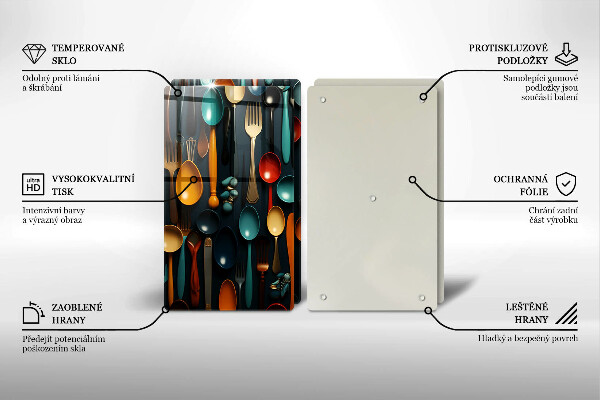 Glas Ceranfeldabdeckung Bunte Löffel und Gabeln