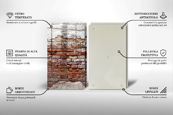 Glas Herdabdeckplatte Alte Ziegel- und Betonmauer