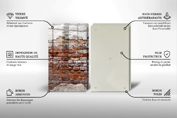Glas Herdabdeckplatte Alte Ziegel- und Betonmauer