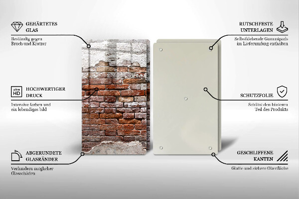 Glas Herdabdeckplatte Alte Ziegel- und Betonmauer