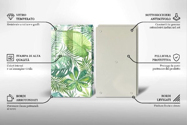 Glas Herdabdeckplatte Aquarell-Boho-Blätter