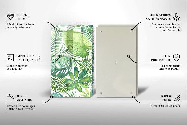 Glas Herdabdeckplatte Aquarell-Boho-Blätter