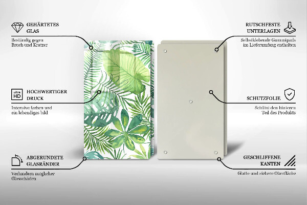 Glas Herdabdeckplatte Aquarell-Boho-Blätter