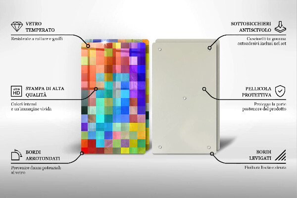 Glas Herdabdeckplatte Bunte Pixelquadrate
