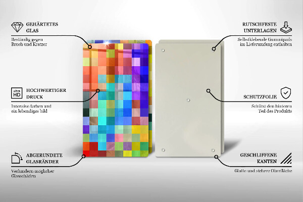 Glas Herdabdeckplatte Bunte Pixelquadrate