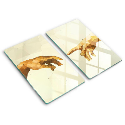 Glas Herdabdeckplatte Erschaffung von Adams Händen