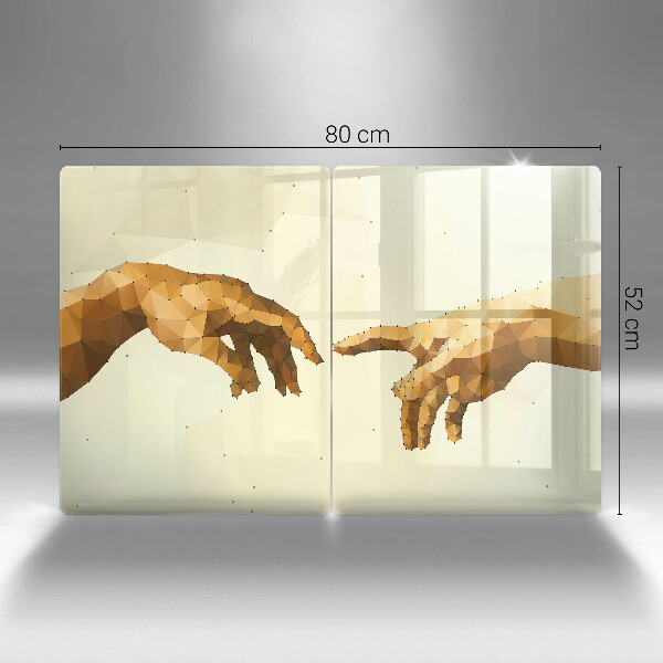 Glas Herdabdeckplatte Erschaffung von Adams Händen