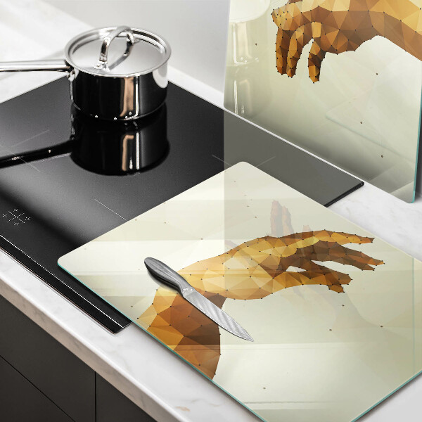 Glas Herdabdeckplatte Erschaffung von Adams Händen