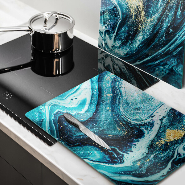 Glas Ceranfeldabdeckung Blaugoldene Abstraktion