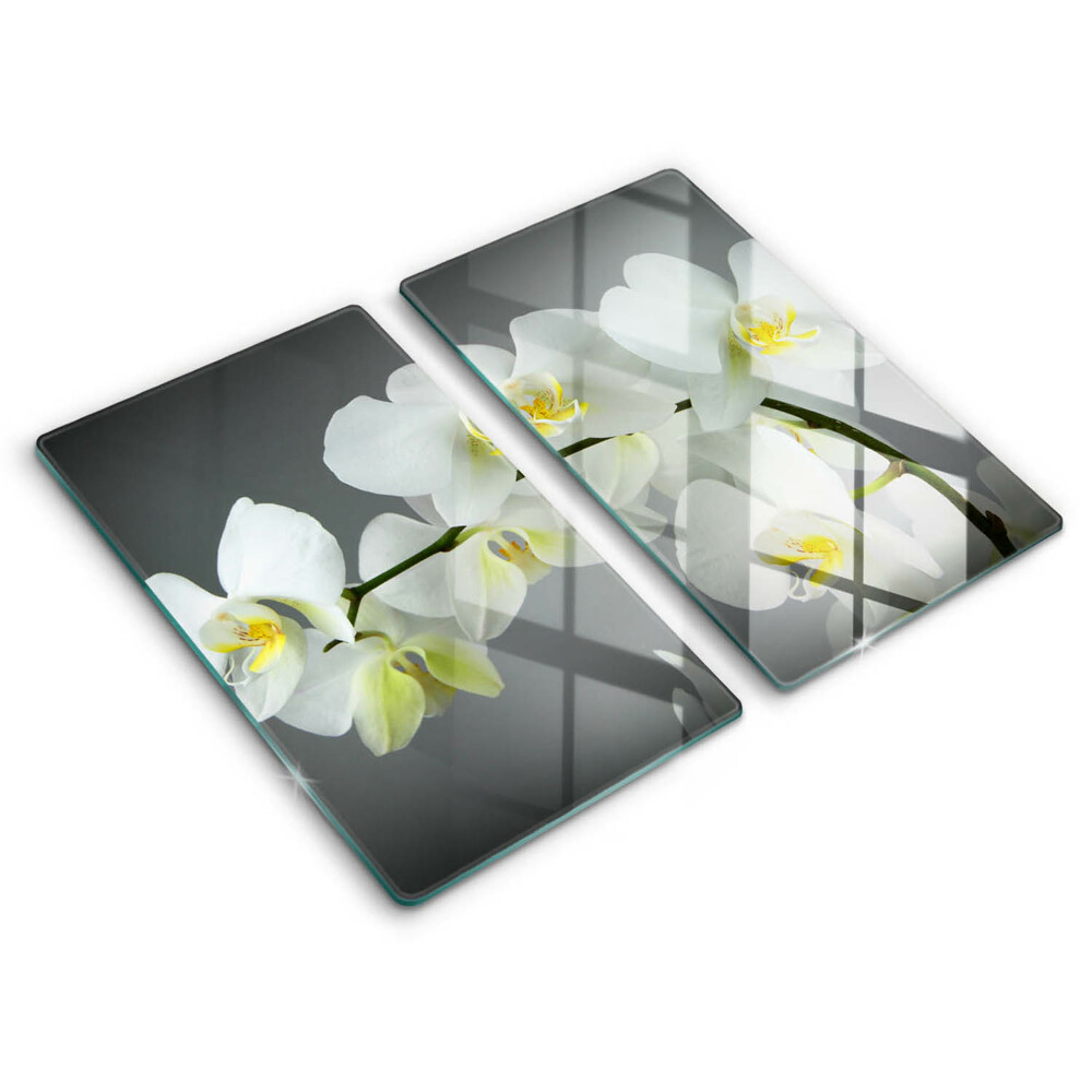 Glas Herdabdeckplatte Weiße Orchideenblüten