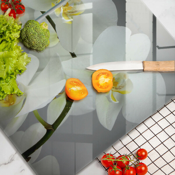 Glas Herdabdeckplatte Weiße Orchideenblüten