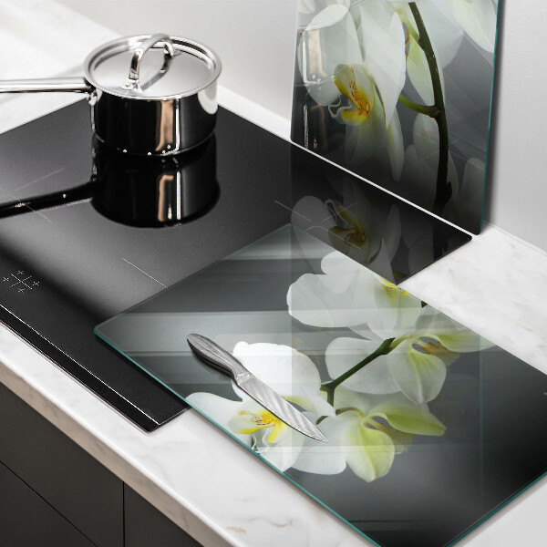 Glas Herdabdeckplatte Weiße Orchideenblüten