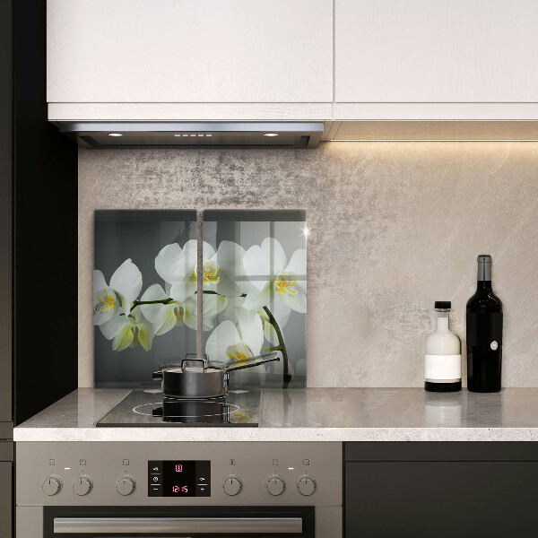 Glas Herdabdeckplatte Weiße Orchideenblüten