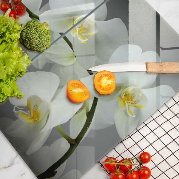 Glas Herdabdeckplatte Weiße Orchideenblüten