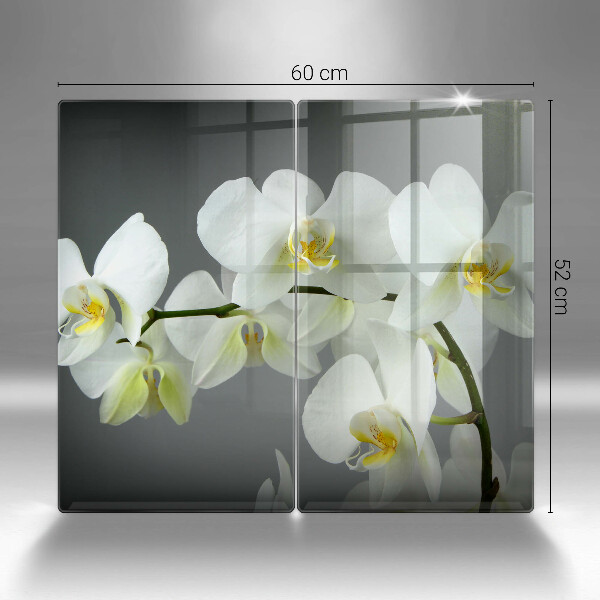 Glas Herdabdeckplatte Weiße Orchideenblüten
